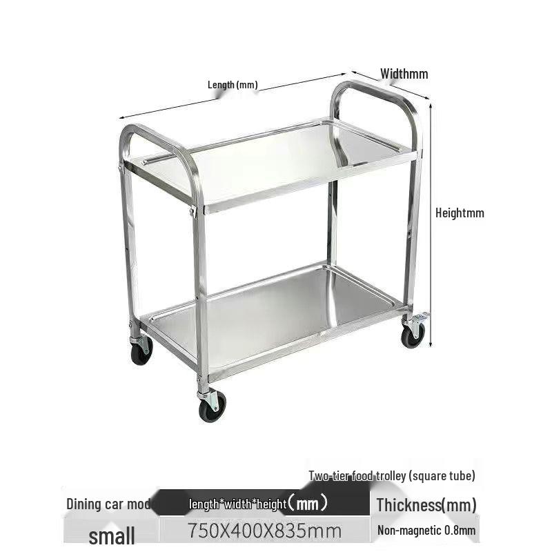 Stainless Steel Mobile Dining Cart – Three-Tier Restaurant and Hotel Dish Collection and Beverage Trolley.