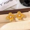 18K Gold Plated Zirconia Flower Stud Earrings - Elegant High-End Jewelry for Women