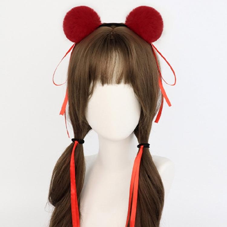 Fashionable Buns Headband Hair Tie With Soft Furry Pompoms Lovely Bowknot Buns Hairhoop For Casual and Cosplay Event