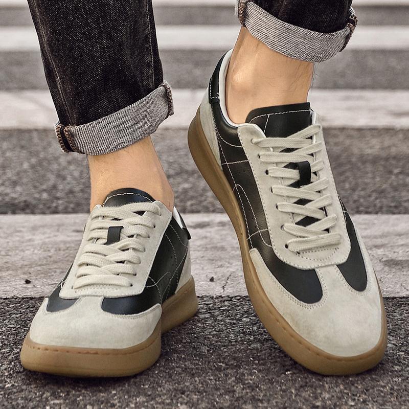 Fashion Men's Casual Shoes Suede Patchwork Leather Sports Shoes Breathable Round-toed Lace-up Lightweight  and Comfortable Walking Shoes