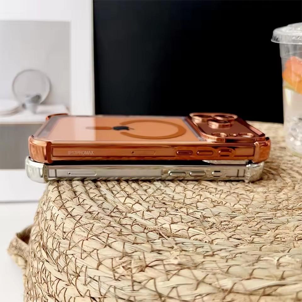 Plating Transparent Shockproof Magnetic Phone Case For iPhone 17 17 Air 17Pro 17 Pro Max For Magsafe Wireless Charging Cover
