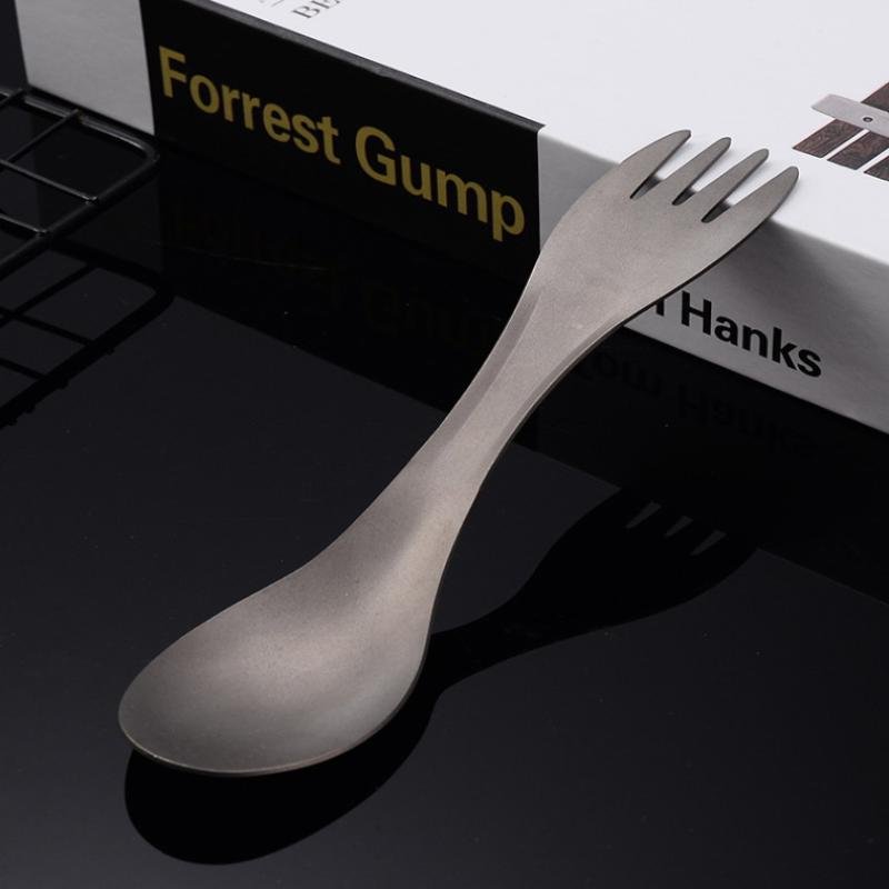 Titanium Alloy Outdoor Portable Multi-Function Fork Spoon Camping Dual-Purpose Spoon Suitable For Hiking Picnic Travel