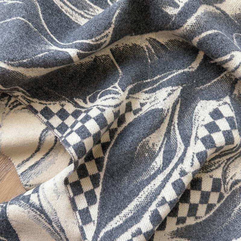 Imitation Cashmere Peony Artistic Sense Retro Style Texture Printing Double-sided Warm Scarf Shawl Woman