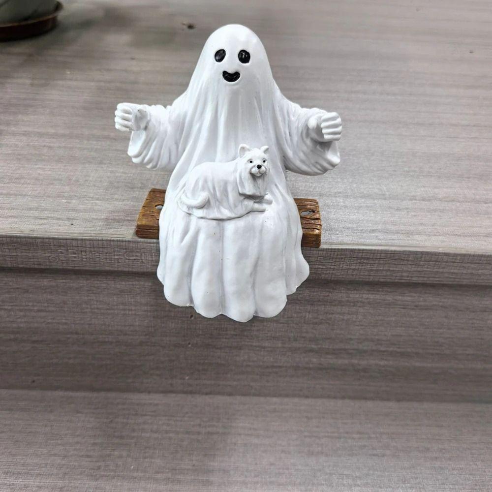 Handmade Halloween Cute Ghost Dog Ornament Resin Ghost Walking Dog Sculpture  Holiday Gift