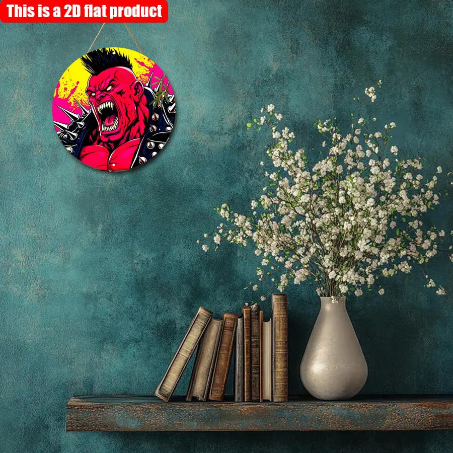 2D Flat 20*20cm1pc comic spiky monster design Hanging Art plaque, red and yellow bohemian style comic Wooden Pendant, Application to Boy Bedroom Party