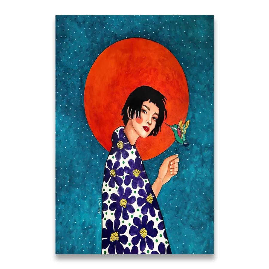Vintage Abstract Girl Long Hair Flower Women Wall Art Canvas Painting Fashion Poster Wall Pictures For Living Room Home Decor