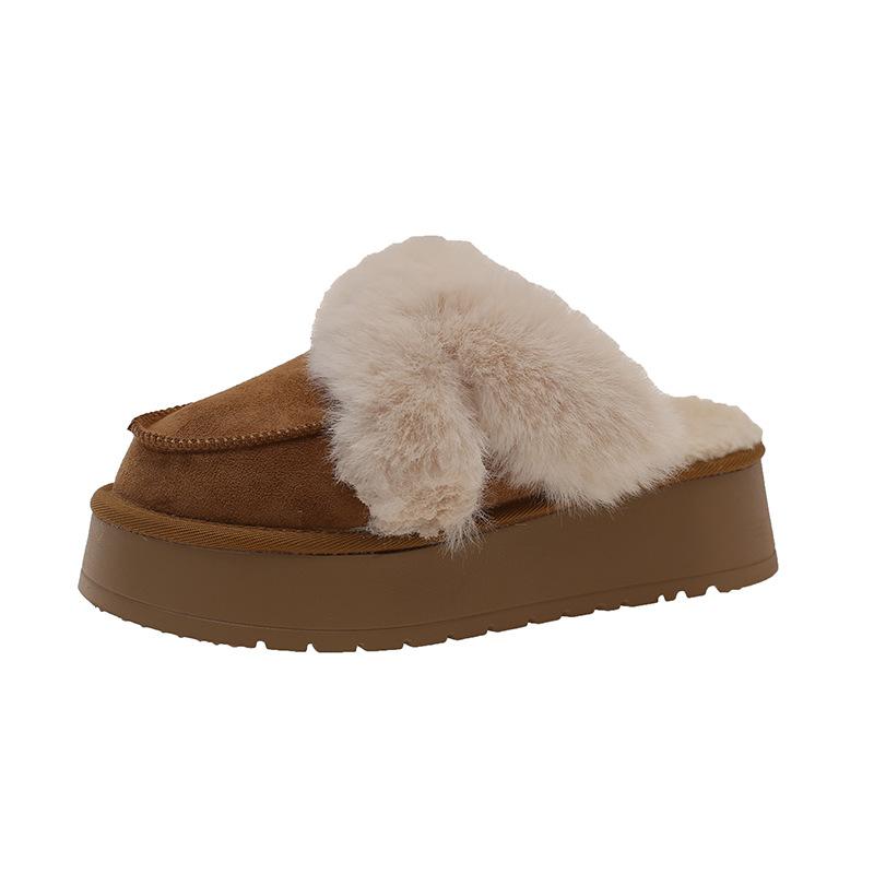 2025 autumn and winter new baotou snow slippers fluffy baotou half drag one pedal fluffy slippers cotton slippers