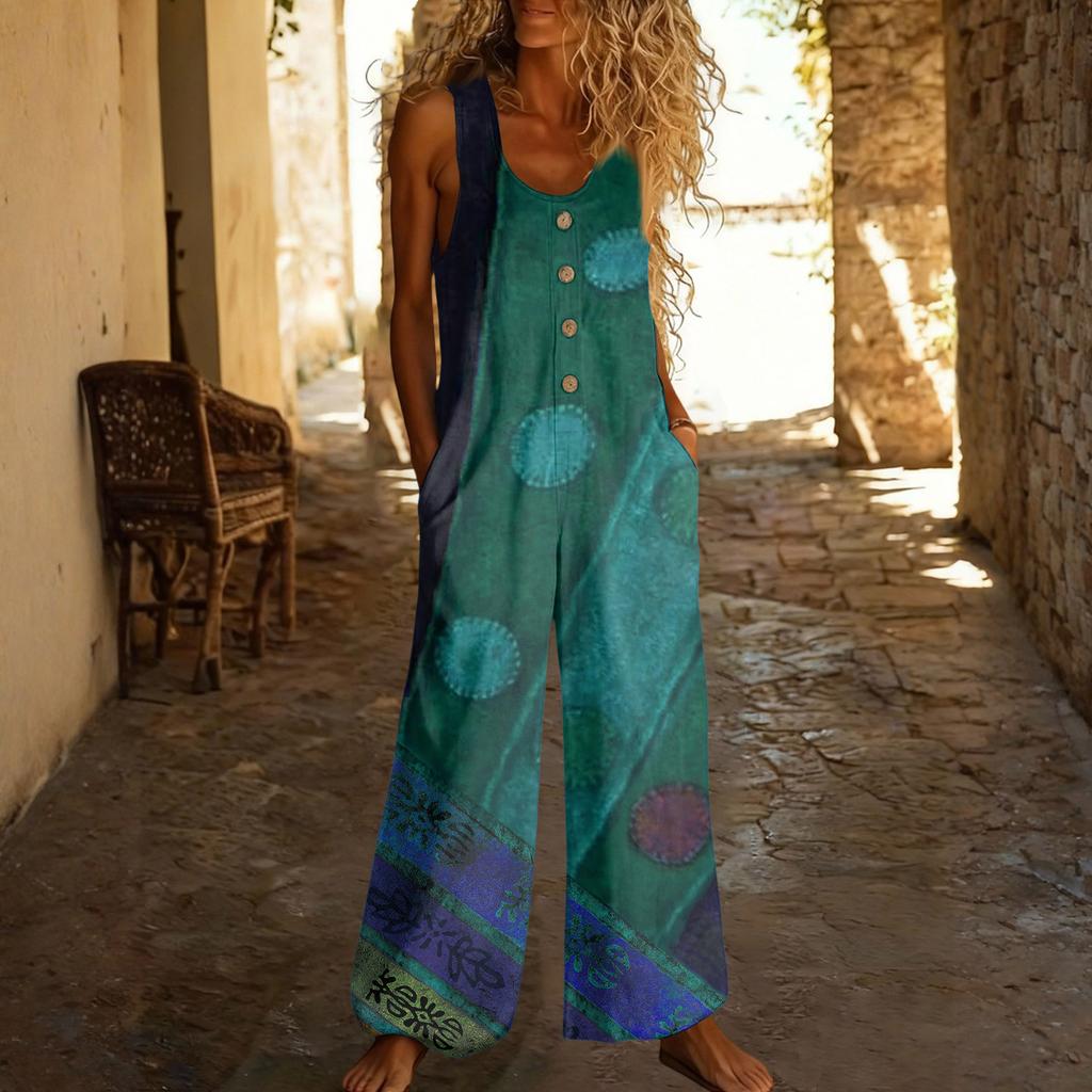 Casual Sleeveless Loose-fitting Jumpsuit With Pockets And Adjustable Straps For Women (long Length).