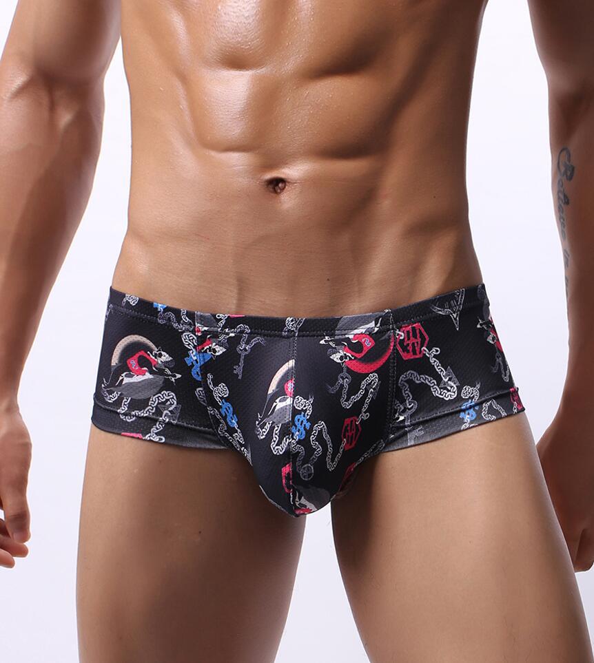 GAY Euro-Amerikanische Mid-Low Rise Herren Unterhose mit Kopf-Print, U-Konvexes Mesh, Atmungsaktiv & Feuchtigkeitstransportierend, Schweißabsorbierender Stil E085.