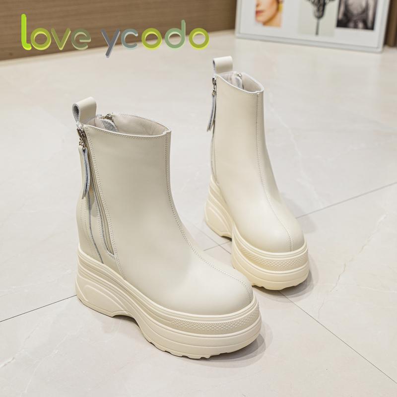 Damen-Booster-Stiefel aus Naturleder, bequeme und atmungsaktive Freizeitstiefel aus Leder für Damen