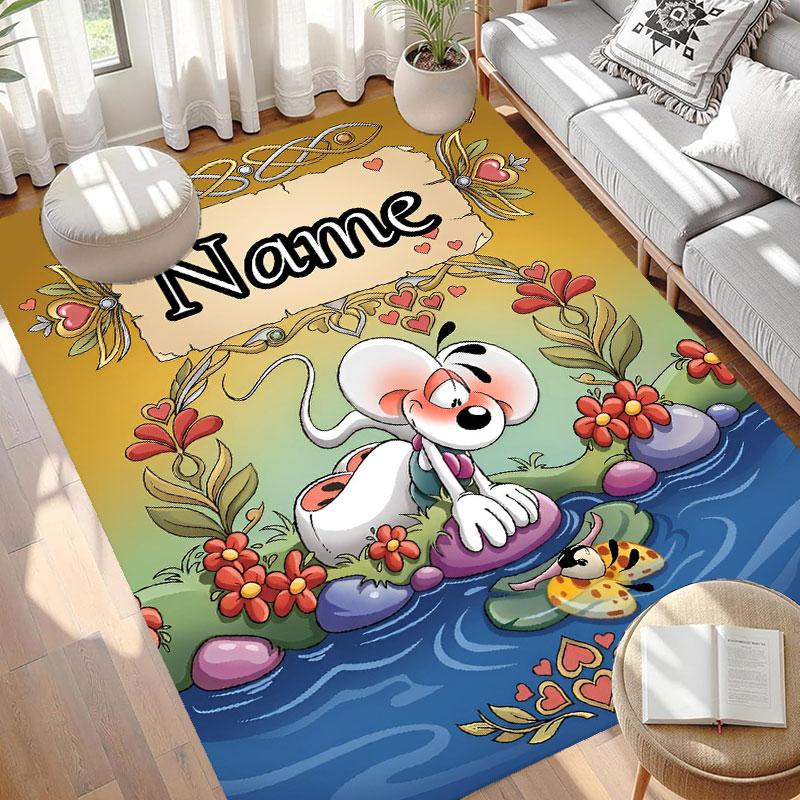 Custom Name Personalized Diddl Print Carpet, Versatile Home Decor Rug, for Playroom, Apartment, Balcony, Entryway, Hallway Gift