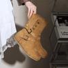 Fashionable Retro Women'S Short Boots Designer Belt Buckle Casual Woman'S Shoes Cowboy Pleated Piled Boots For Women Botas Mujer