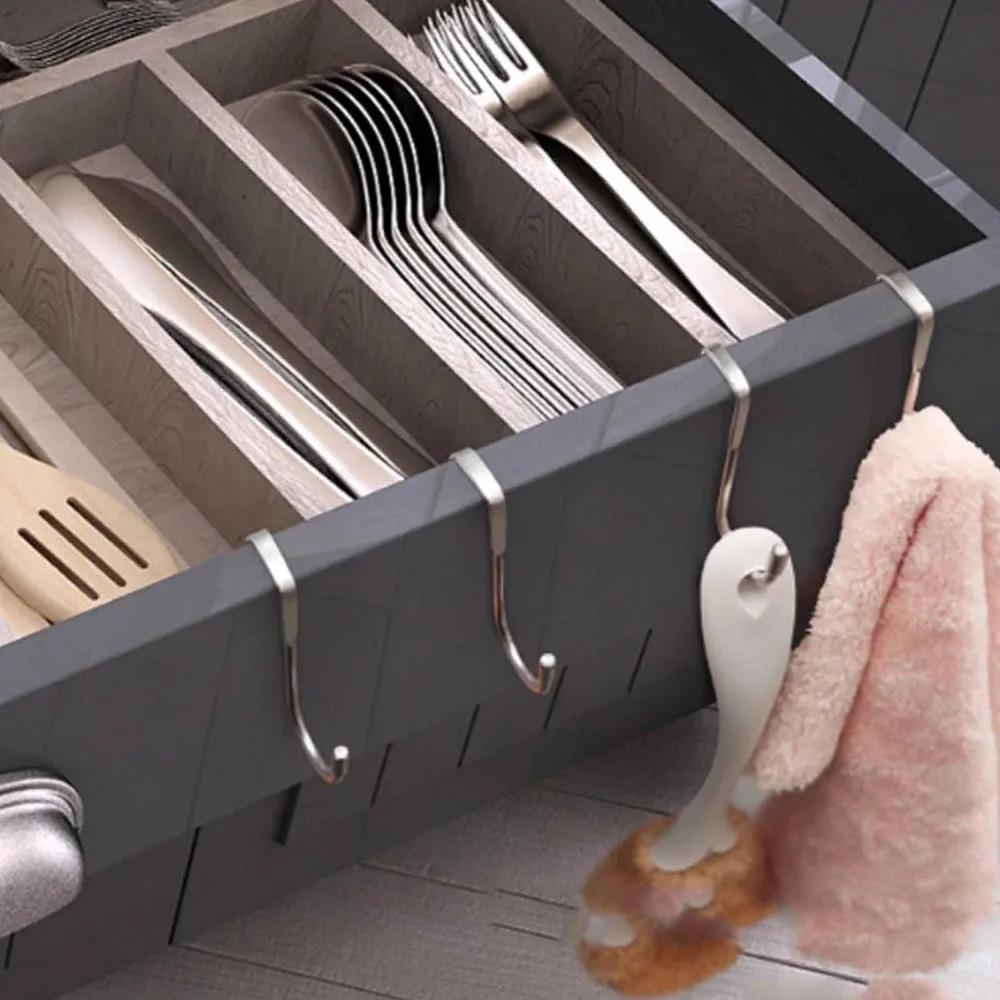 1/2/4 Pcs Hook 304 Stainless Steel Hanging Hooks Free Punch Double S-shaped Kitchen Bathroom Cabinet Door Back Style Hanger Home