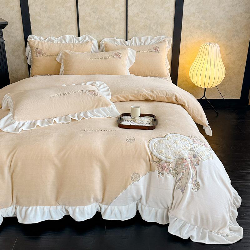 Thickened Milk Fleece Four-Piece Coral Fleece Double-Sided Fleece Bed Quilt Cover Flannel Bedding