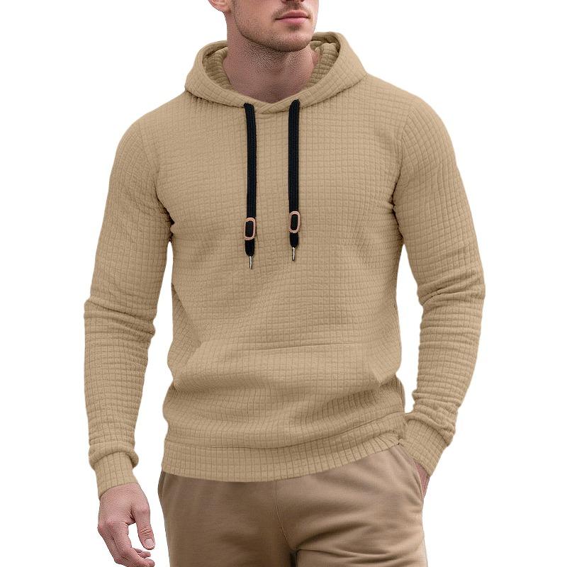 European Size Men's Casual Pullover Jacquard Pocket Sweater Small Square Quilting Cotton Fabric Hooded