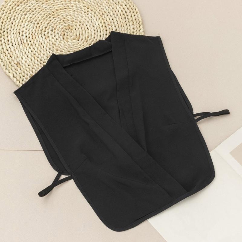 Women Solid Color Fake Collar Detachable Blouse Sexy Cross Wrap Deep V-Neck False Collar Chiffon Half Shirt Layering Top