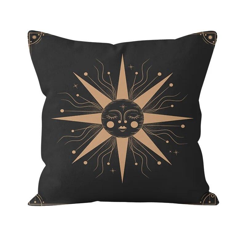 Bohemian Black Sun and Moon Print Pattern Cushion Cover Home Living Room Sofa Pillow