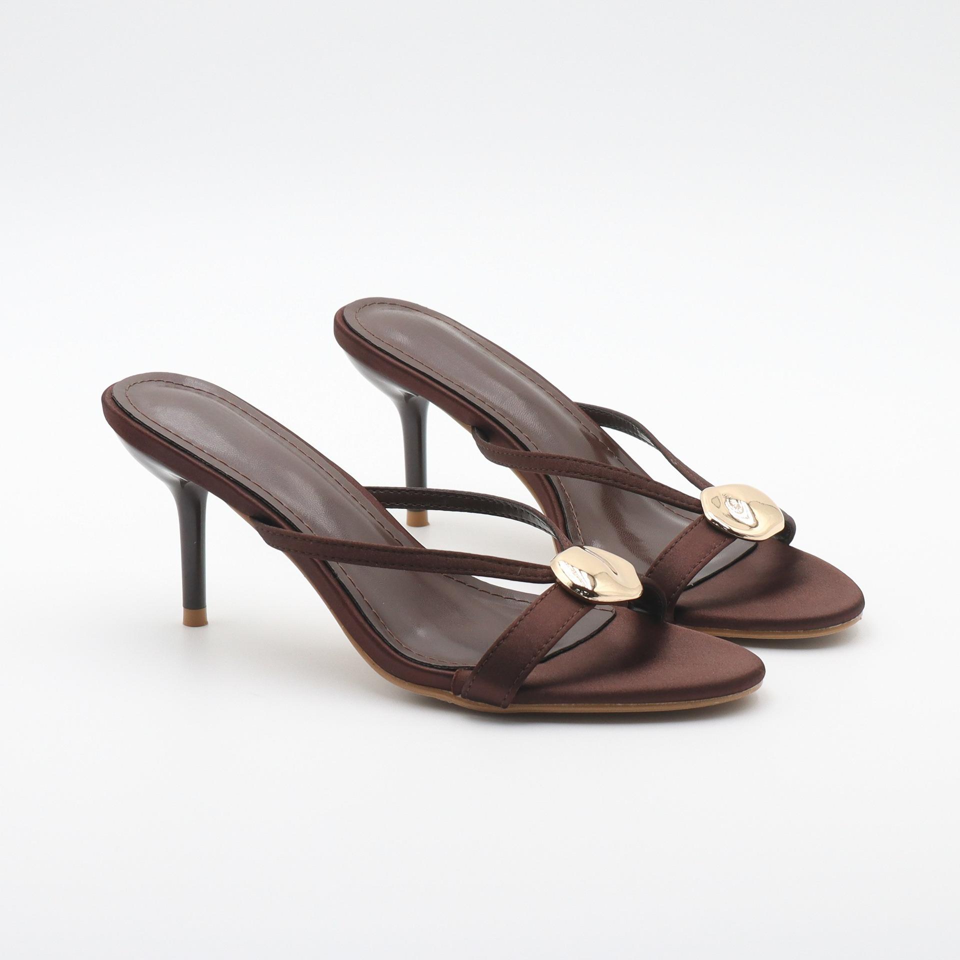 

Women‘s Open-Toe Stiletto Sandals with Sexy Cross Straps & Metal Decor Dress Shoes for Party Evening, Minimalist Fashion 42 темно-коричневого кольору