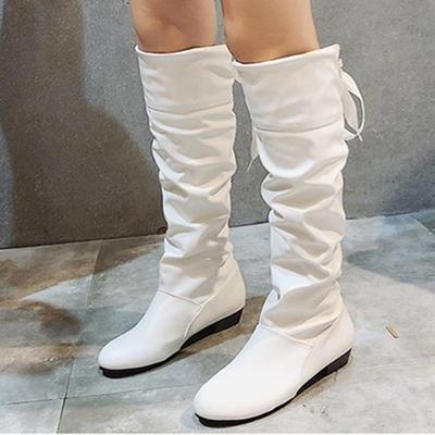 2024Shoes For Women  Knee High Boots Red Black White Tall Boots Woman Pleated Low Heel Casual Leather Female Long Shoes
