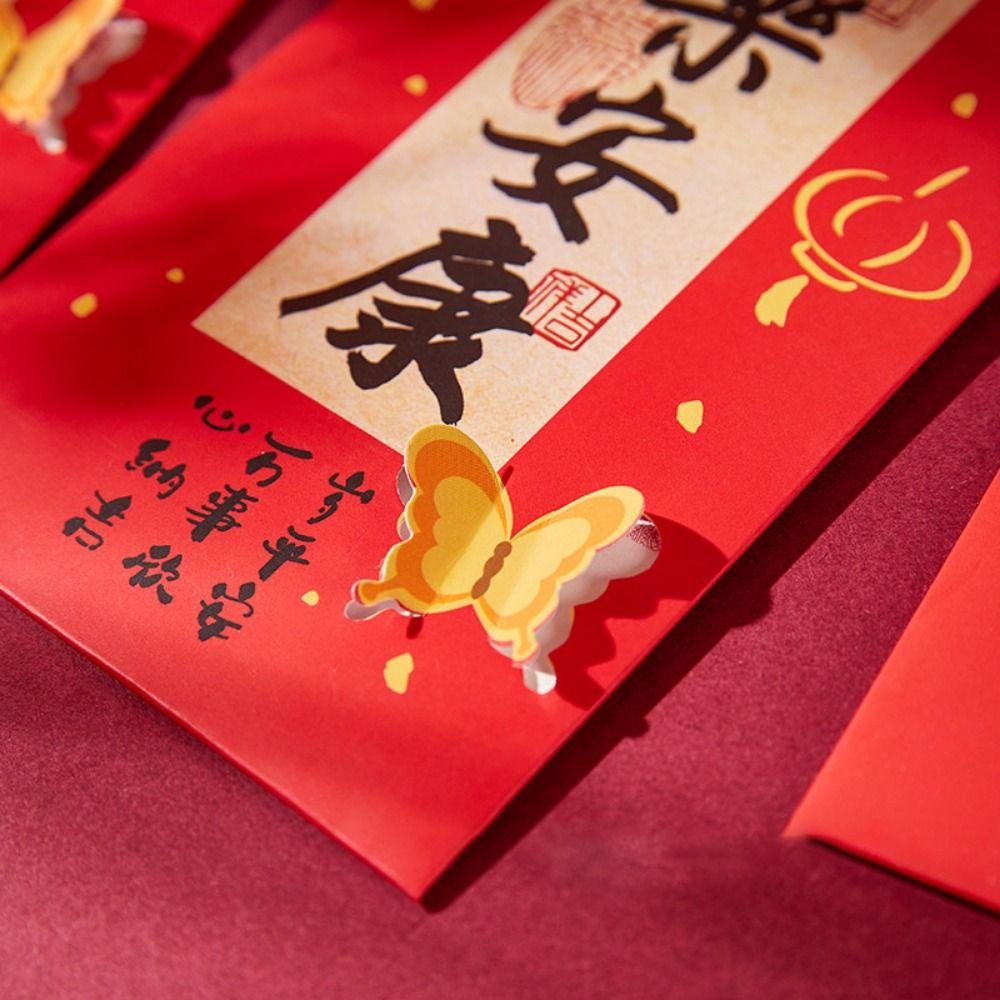 6pcs Calligraphy New Year Red Envelopes Chinese Style Hongbao Red Pockets Luck Money Bag  Birthday