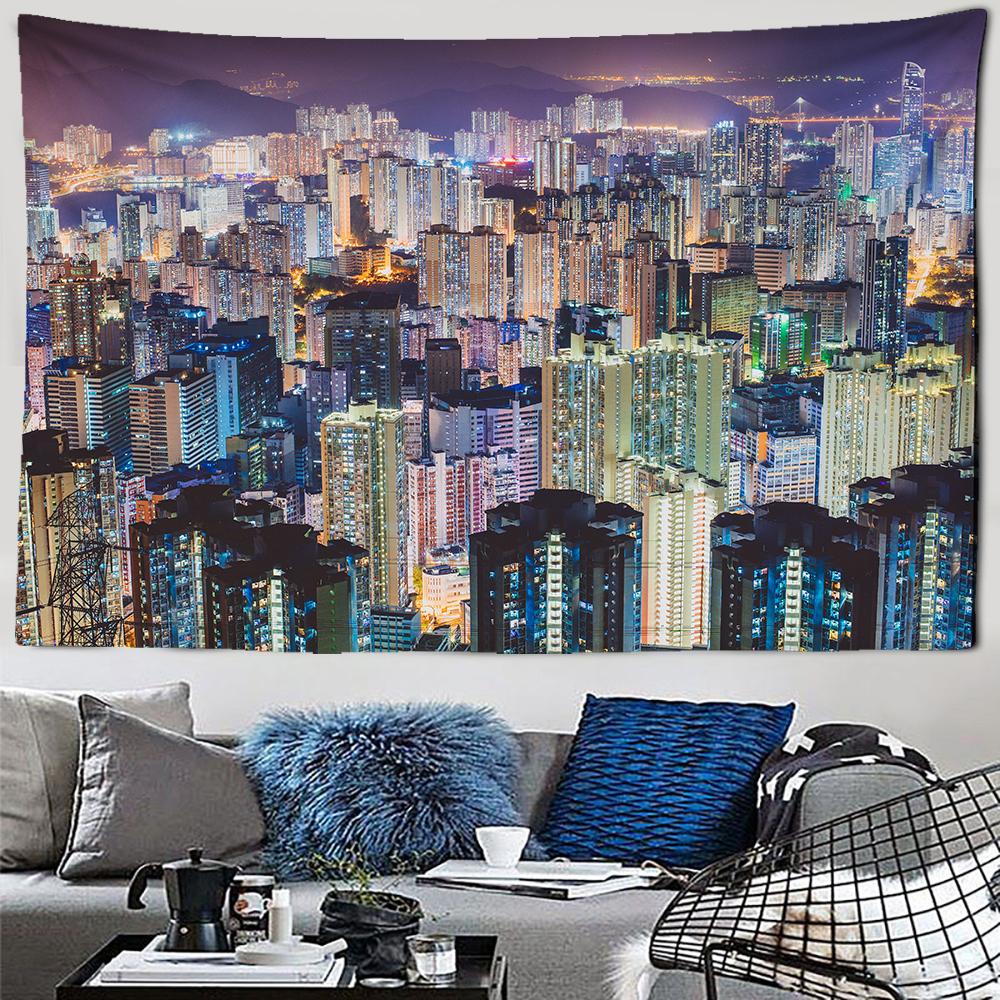 City Night Scenery Tapestry Landscape Fancy Metropolis Wall Hanging Aesthetic Background Wall Bedroom Living Room Decoration