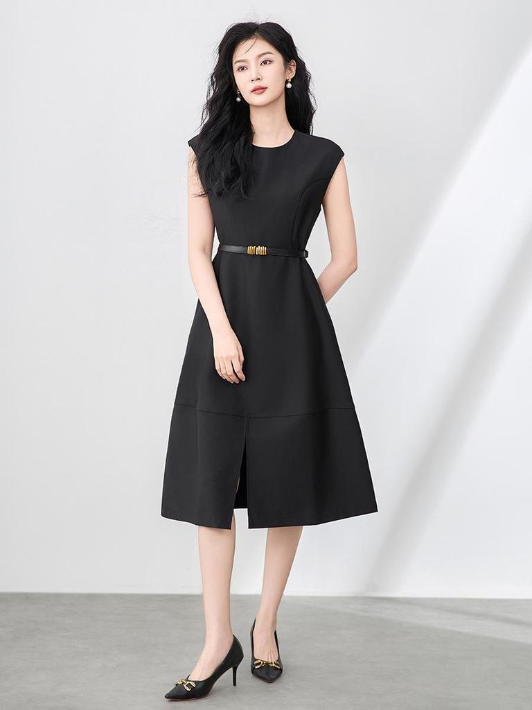 High-End Commuting Slimming Sleeveless Court Style Women's Dress - Summer Waist-Cinching Vest Dress