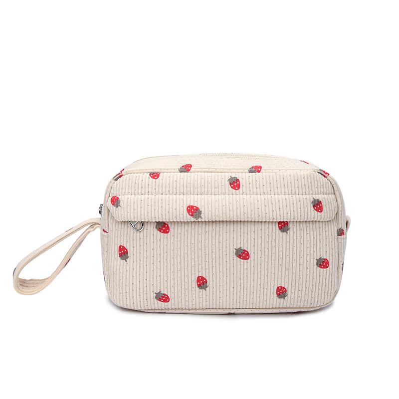 Corduroy Strawberry Makeup Pouch