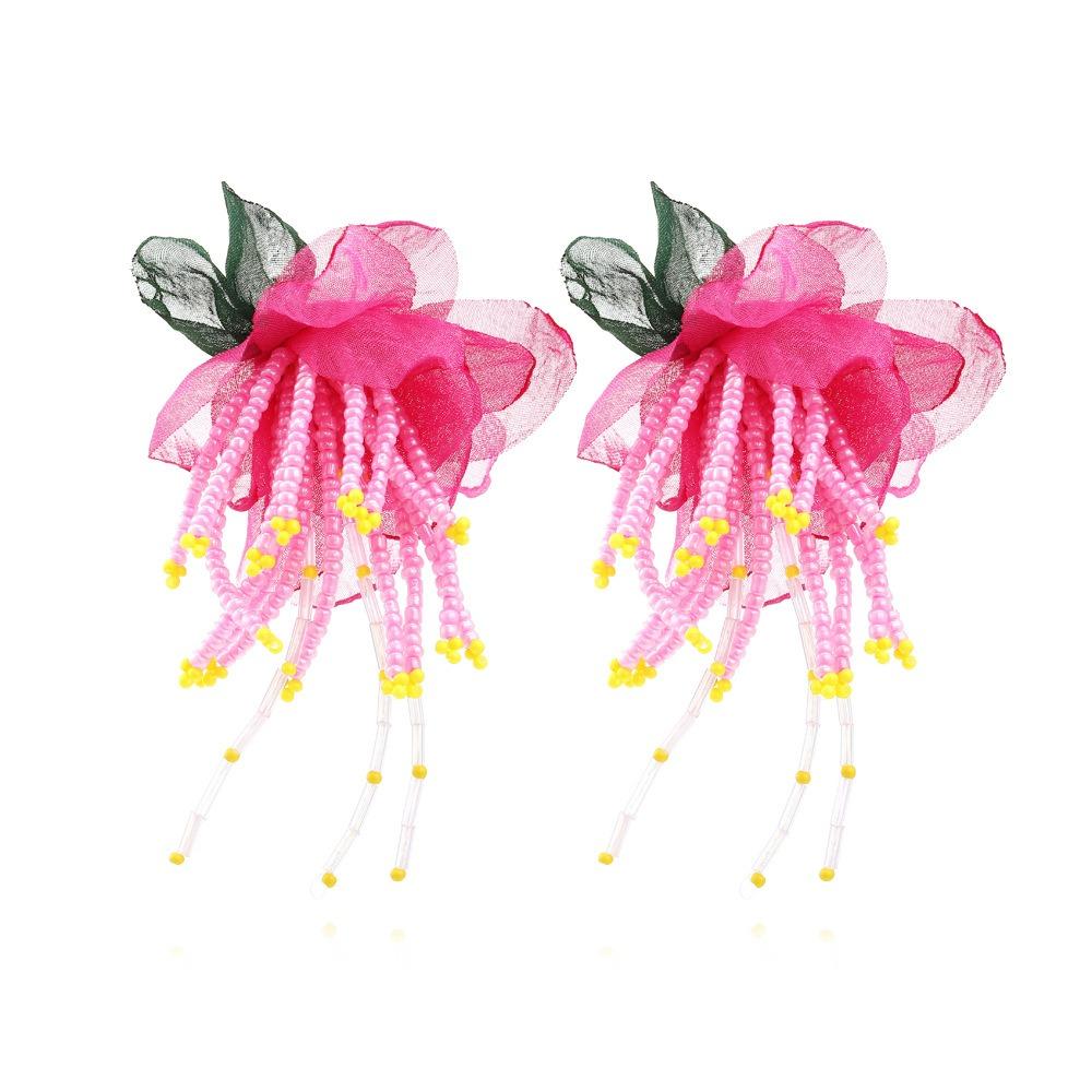 Exaggerated Beach Earrings Crystal Petals Stud Earrings French Style Flower Dangle Earrings  Gifts