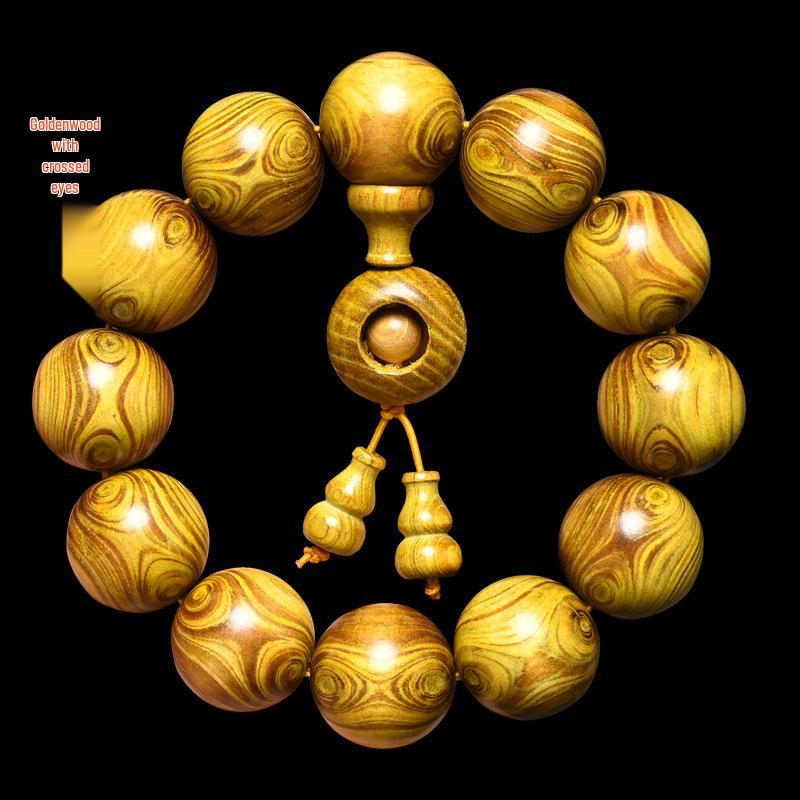 Exquisite Double-Eye Ghost Face Gold Thread Buddhist Bead Bracelet In Premium Wood