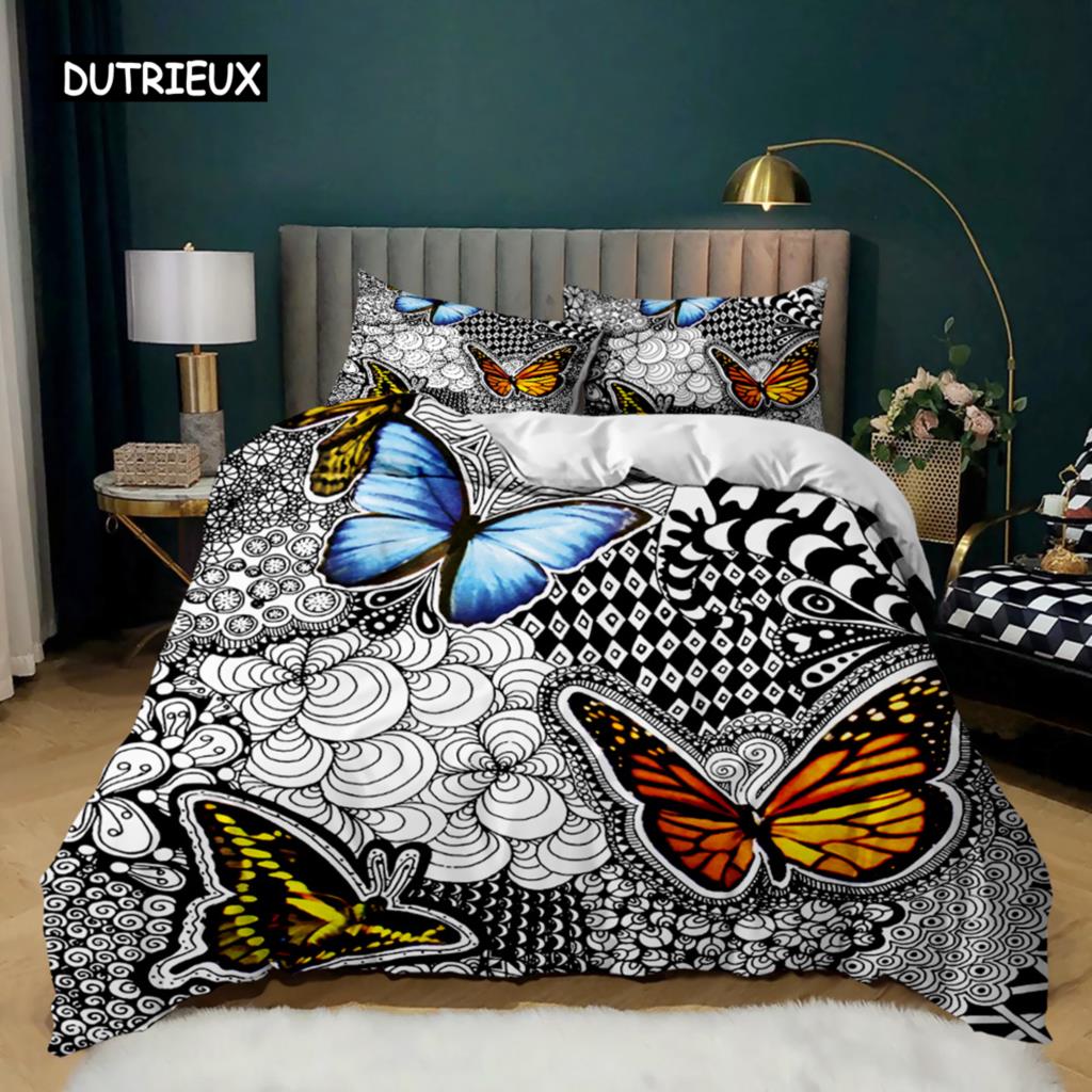 Butterfly Duvet Cover Set Butterfly Plum Branch Pattern Bedding Set Soft Bedclothes Twin Queen King Size Polyester Qulit Cover
