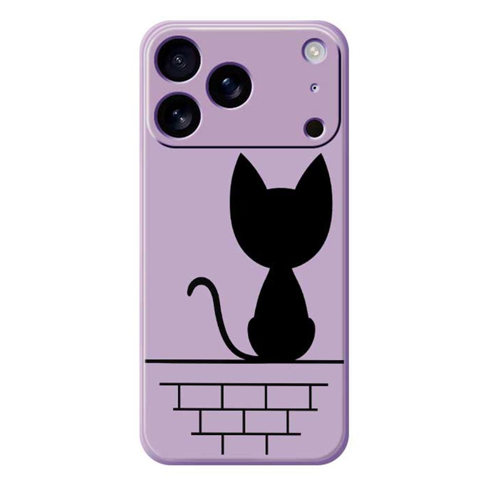 For iPhone 17 Pro Max Case Black Cat On the Wall Pattern Printing Straight Edge TPU Phone Back Cover