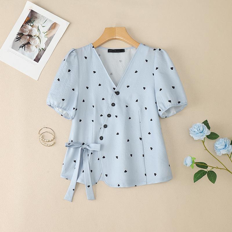 

ZANZEA Женская повседневная летняя блузка с коротким рукавом и V-образным вырезом 5XL синий