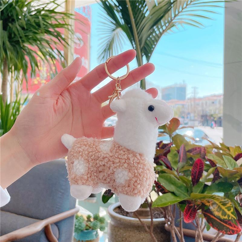 Fluffy Gradient Stuffed Alpaca Keychain Plush Durable Metal Clasp Cute Bag Charm for Daily Wear Accessory