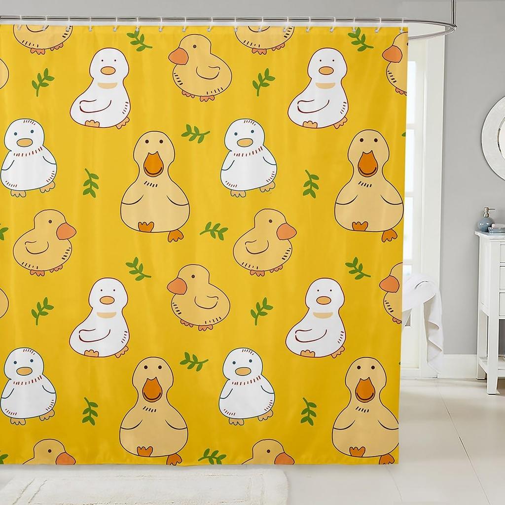 Kids Yellow Rubber Duck Shower Curtain Cartoon Ducks Bath Curtain Funny Animal Bathroom Accessories Cute Animal Fabric Shower