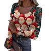 Women's Fashion Slim Bottom Casual Long Sleeve Christmas Printed Pullover U Neck Top