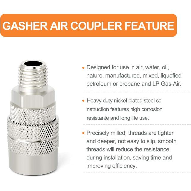 GASHER 12PCS 1/2-Inch Male Industrial Coupler,1/4 Basic Flow Quick Connect Air Coupler