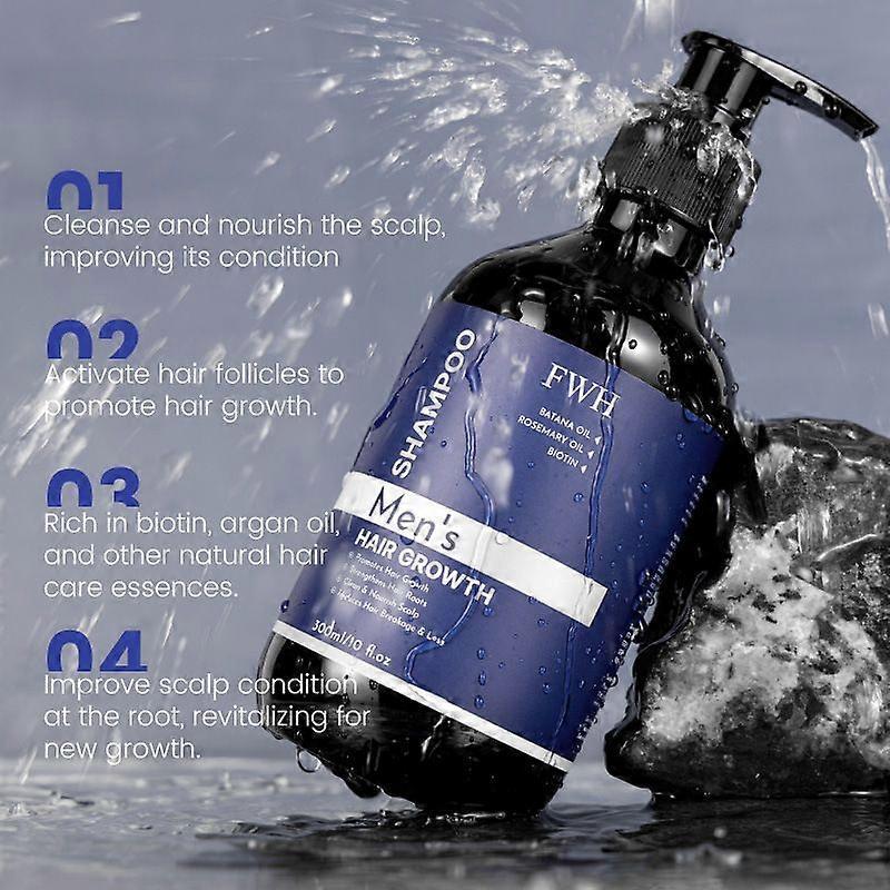 Biotin Hair Growth Shampoo for Men: Natural Thickening Shampoo with Rosemary & Batana Oil for Hair Loss and Thinning Hair, Strengthening Roots, 300ML
