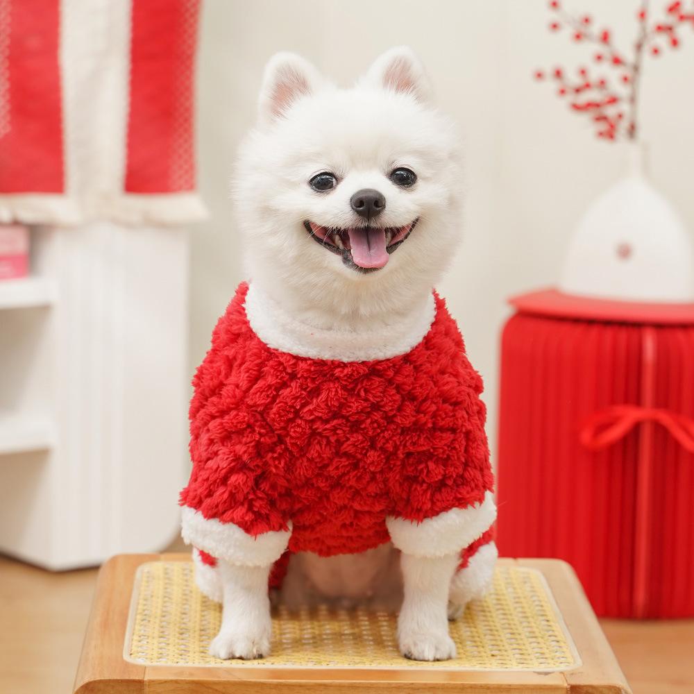 Chinese New Year Qipao Pet Outfit for Small Dogs - Red Fluffy "Fu" Luck Dog Clothing (Festive Tassel Design)