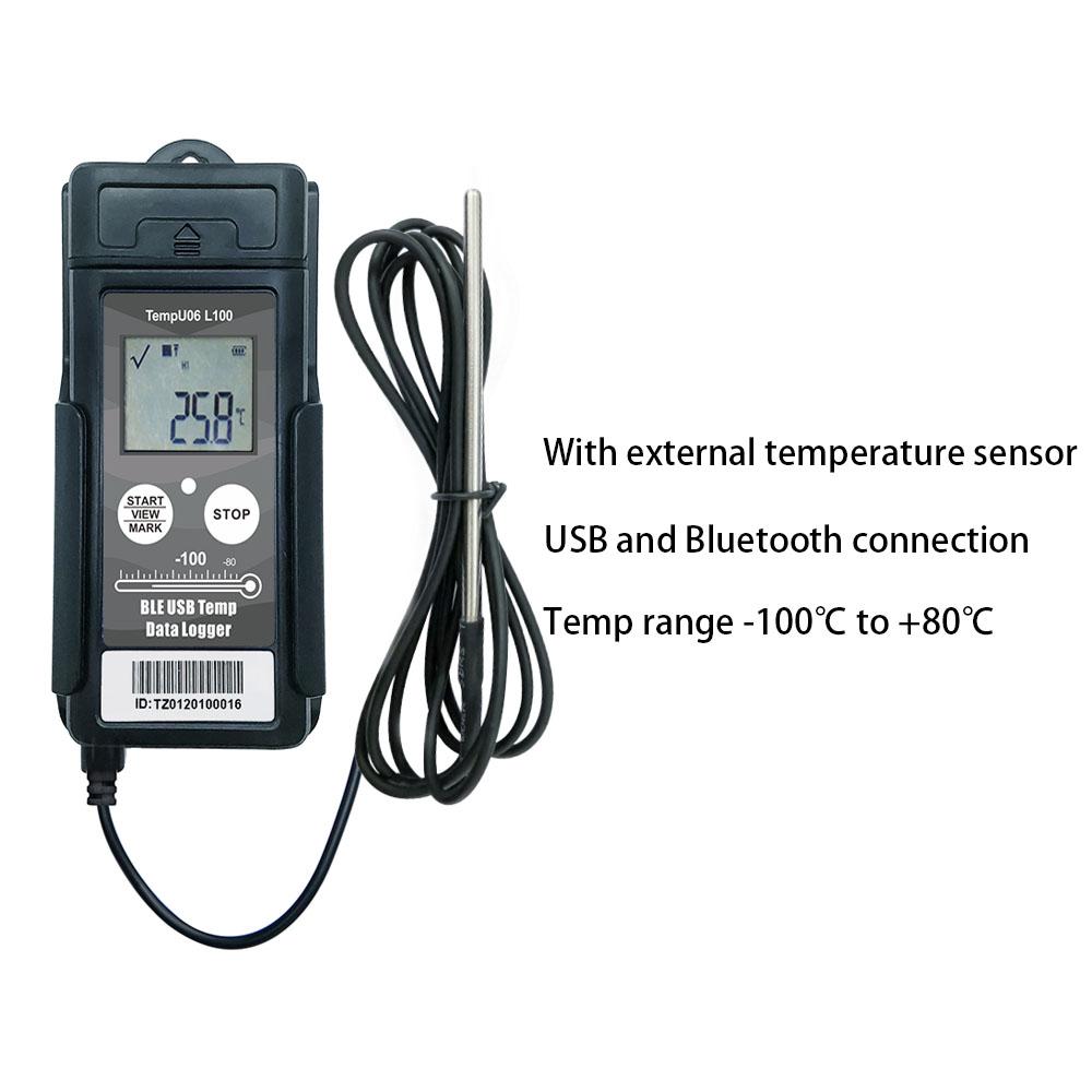 Bluetooth USB Temperature Data Logger with External Temperature Probe Cryogenic Data Recorder PDF CSV Report for Cold Chain