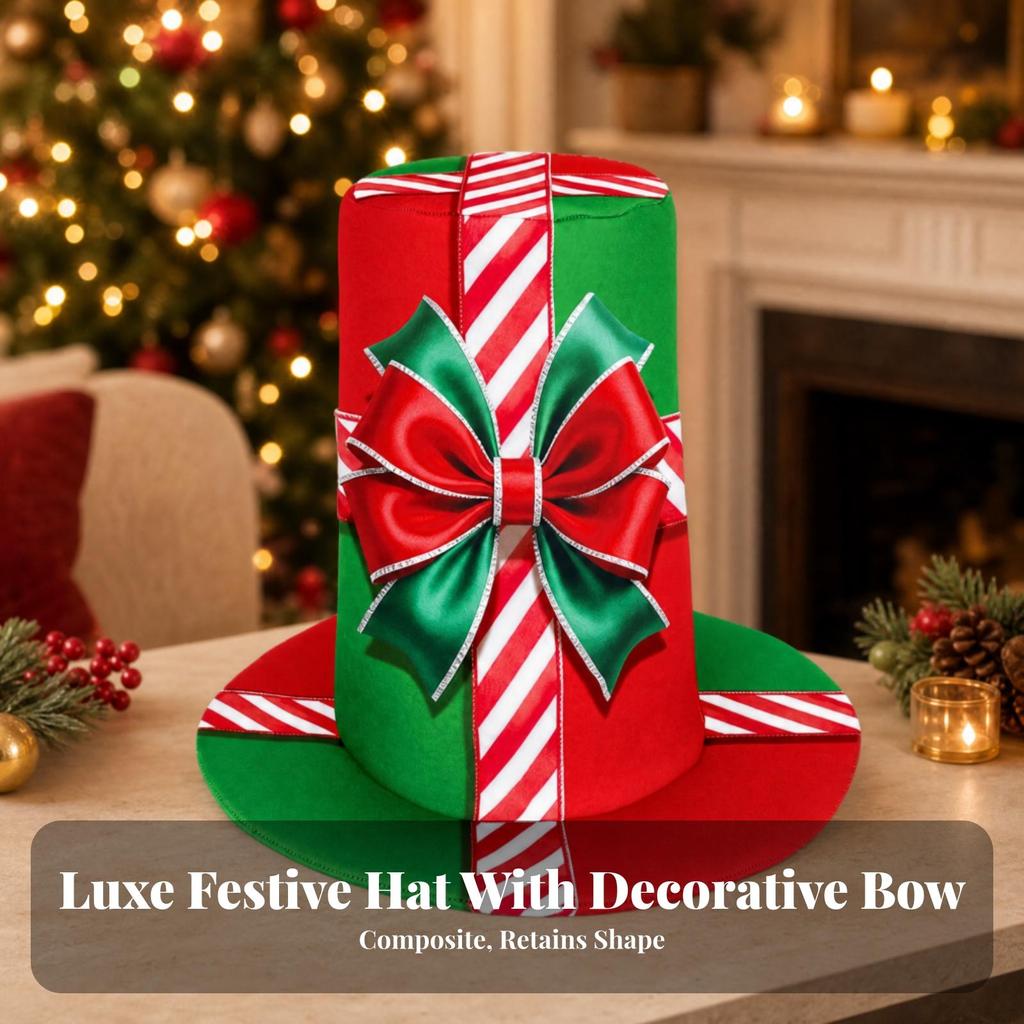 Christmas Top Hat Soft Pull-on with Bow Motif Photo Prop
