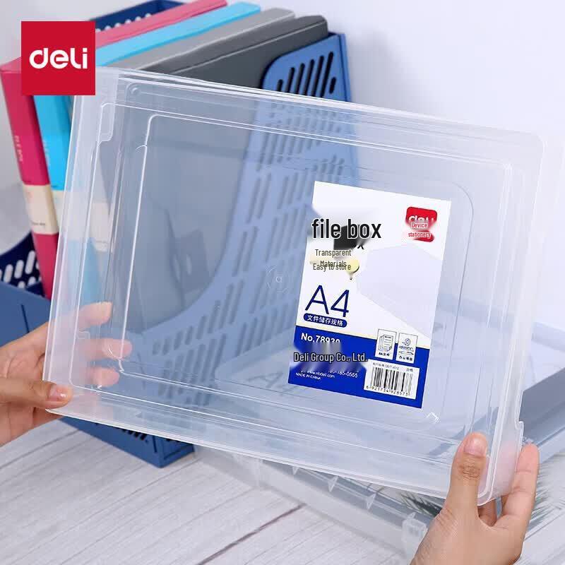 Deli 78930 A4 Transparent File Box with Buckle, 64mm