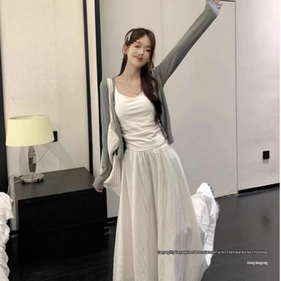Grey Slimming Long Sleeve Knit Cardigan for Women - Casual and Versatile for Early Spring & Autumn
