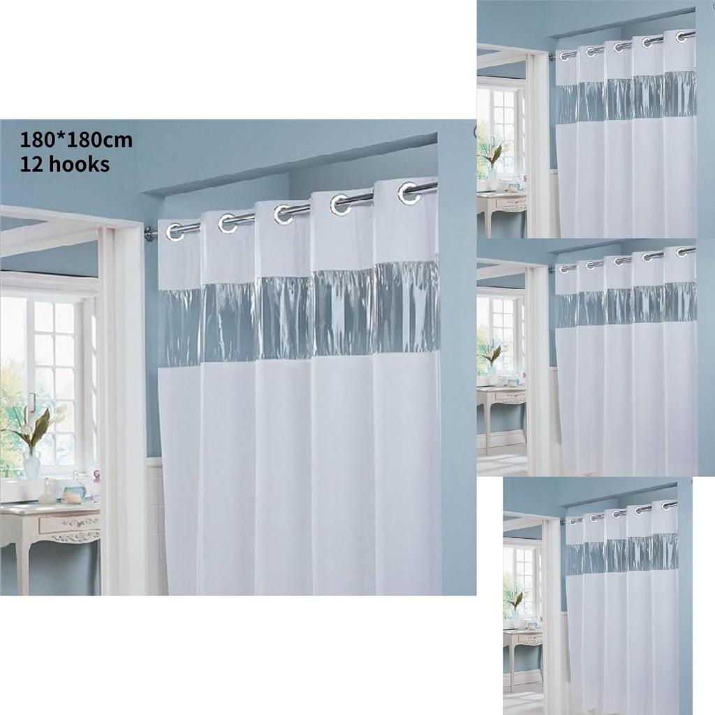 Striped Polyester Shower Curtain With Punched Grommets And Seam Construction For Hotel Use