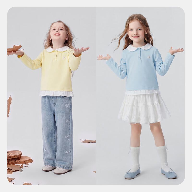 Minibala Girls' Long Sleeve Antibacterial Doll Collar Mock Two-Piece Top