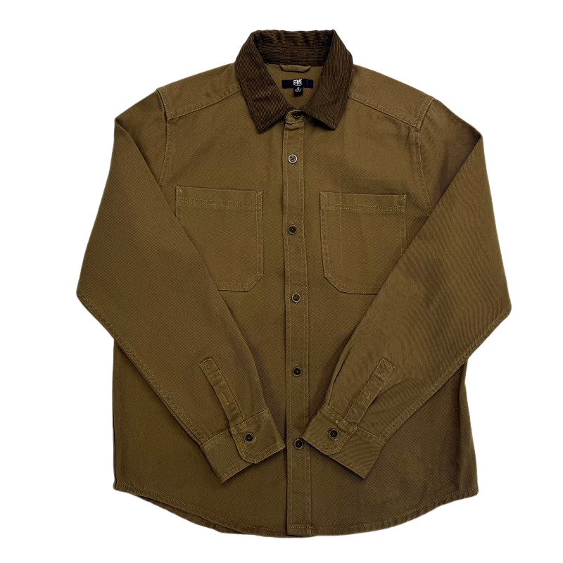 Men's Spring and Autumn Pure Cotton Twill Shirt, American Casual Workwear Corduroy Lapel Thin Jacket