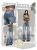 Women's 2025 American-Style Low-Waisted Blue Gradient Micro-Flare Jeans - Slim Fit, Autumn Collection