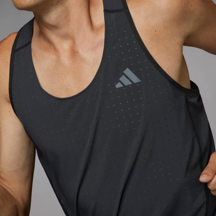 Adidas Adizero Running Solid Split Neck Slim Fit Breathable Ultra Light Sleeveless Tank Men Tops Black IW6105
