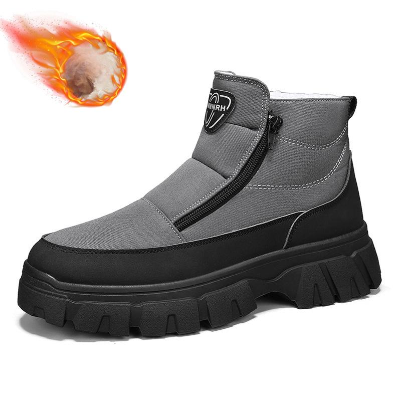 

Зимние теплые ботинки для снега для мужчин, нескользящие короткие ботинки с подкладкой из искусственного меха и боковой молнией, мужские водонепроницаемые удобные пушистые ботинки по щиколотку 44