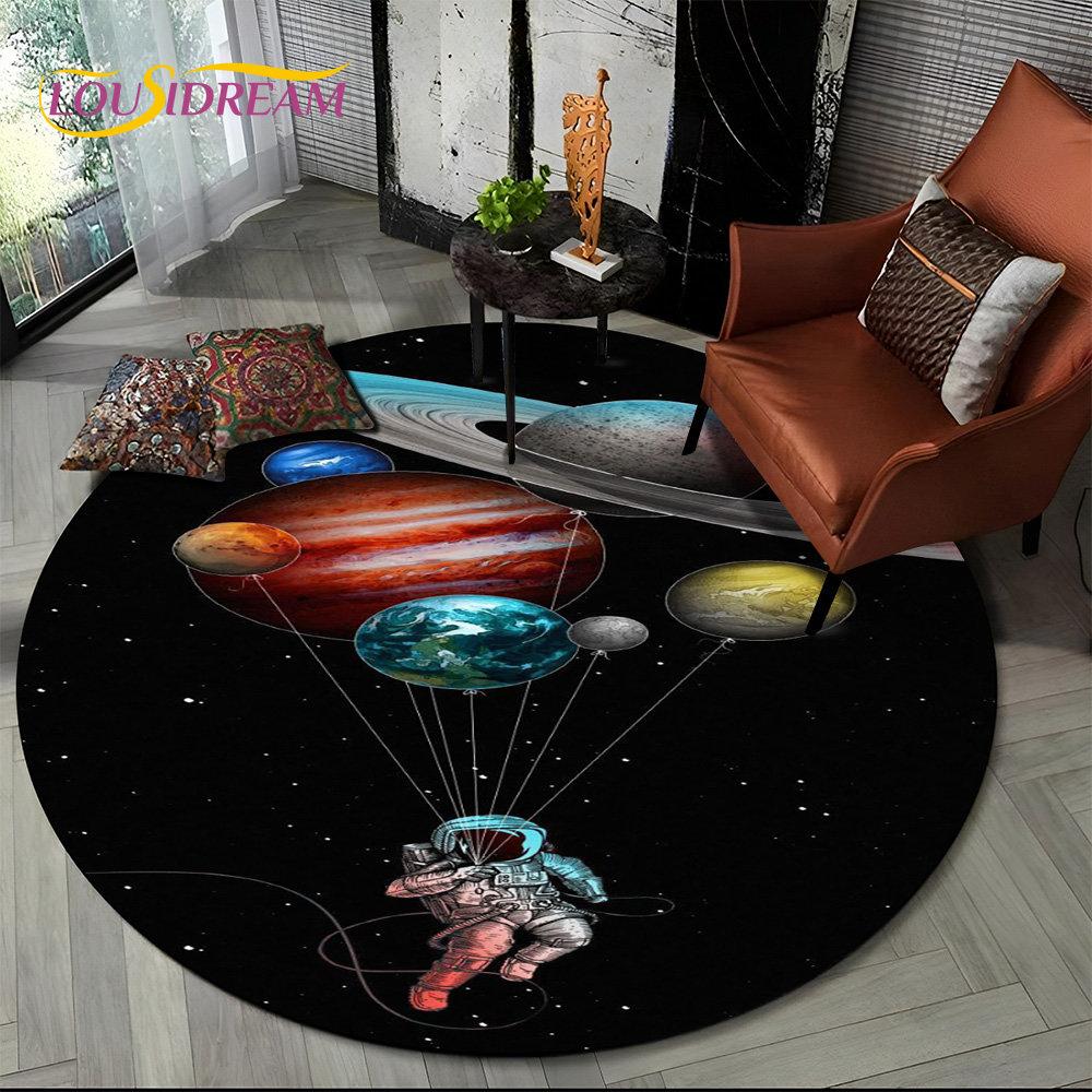3D Astronaut Space Cartoon Round Area Rug,Carpet Rug for Living Room Children's Bedroom Sofa Playroom Decor,Non-slip Floor Mat