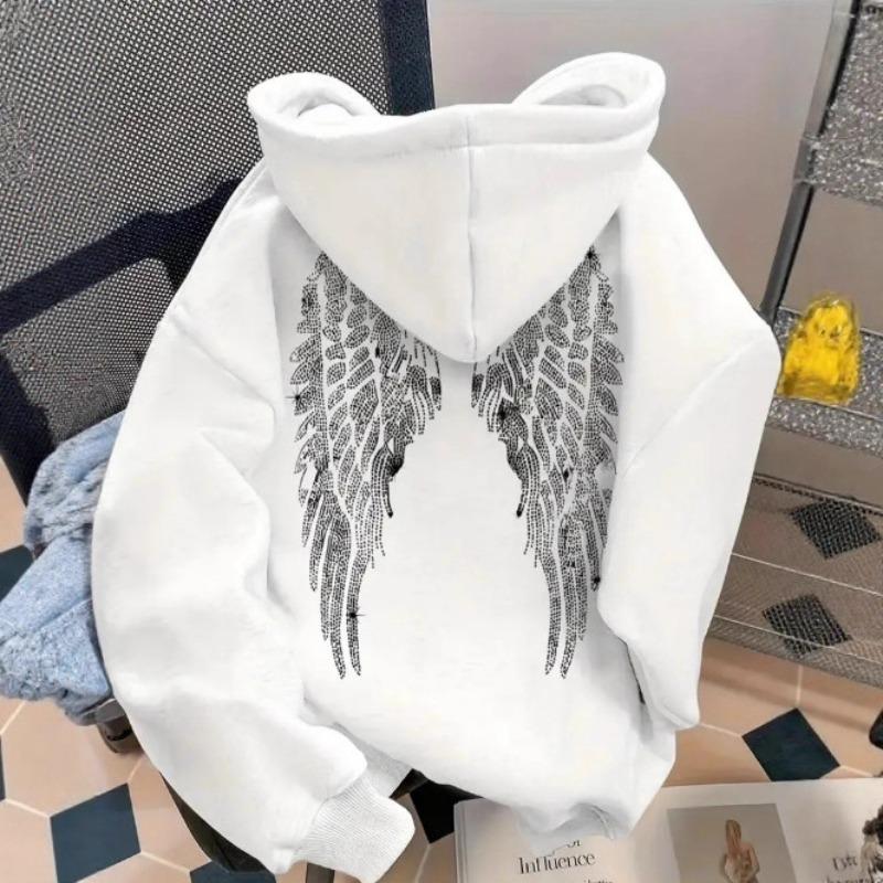 Y2k Hoodies Wing Print Sweater Casual Loose Sweater Pullover Jacket